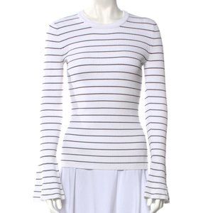 INTERMIX Striped Crew Neck Flared Sleeve Sweater